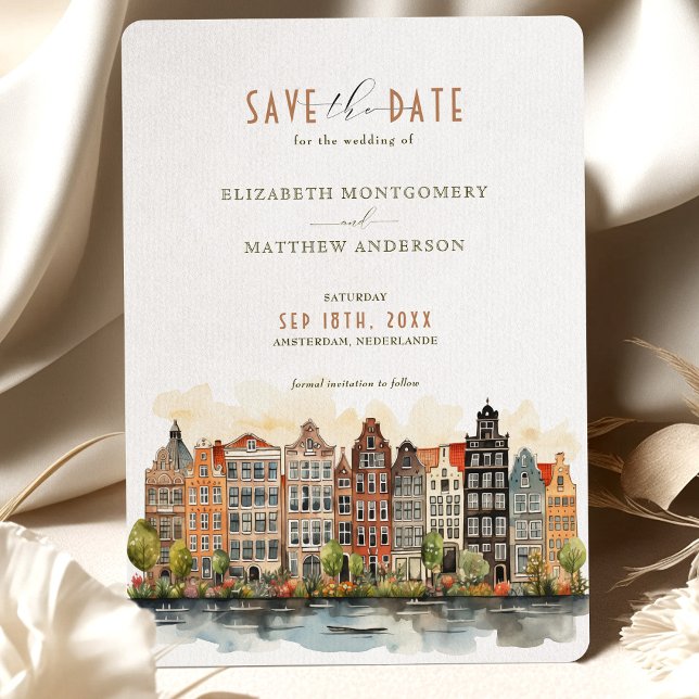 Convite Amsterdam Skyline Nederlandde Save-the-Date (Criador carregado)