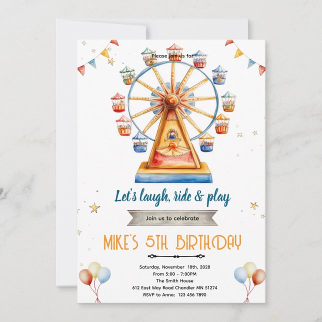 Convite Amusement Park Birthday Invitation  (Frente)