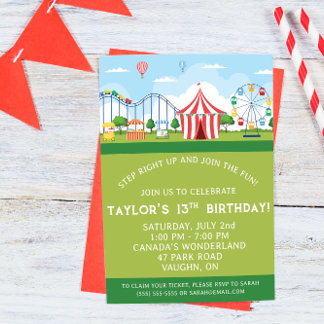 Convite Amusement Park Birthday Party Invitation