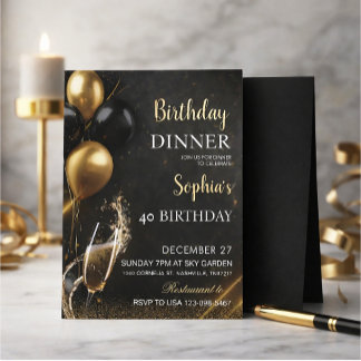 Convite An elegant black birthday invitation