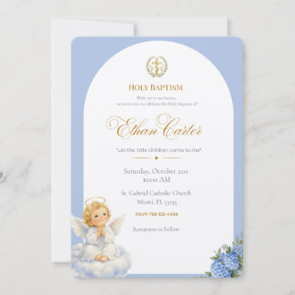 Convite An Elegant Blue & Gold Baptism invitation
