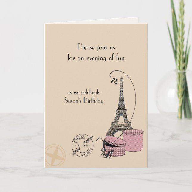 Convite An Evening In Paris Pink Themed Greeting Card (Frente)