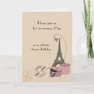 Convite An Evening In Paris Pink Themed Greeting Card