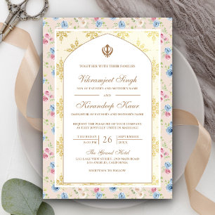 Convite Anand Karaj Punjabi Sikh Casamento Floral Pastel