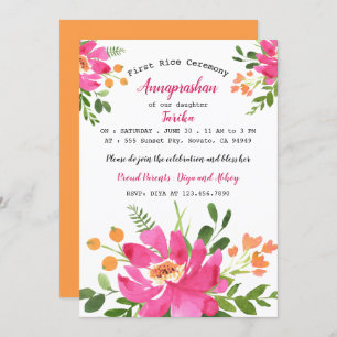 Convite Anaprashan, Arroz Floral de Primeira Cauda Rosa