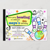 Convite anca e colorido da boliche