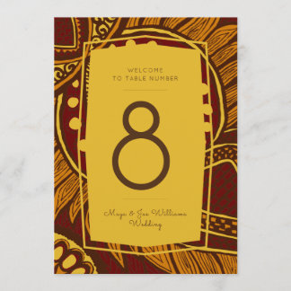 Convite Ancara Africana Maroon Dourado Número da Tabela Fl