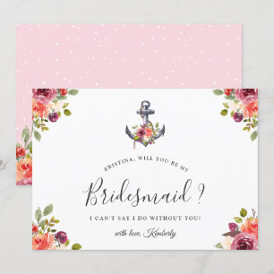 Convite Anchor Floral Náutico Você Será Minha Porta-Pontas