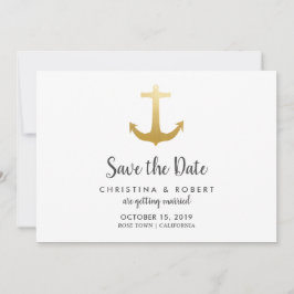 Convite Anchor Náutico Faux Gold Foil | Salvar a data