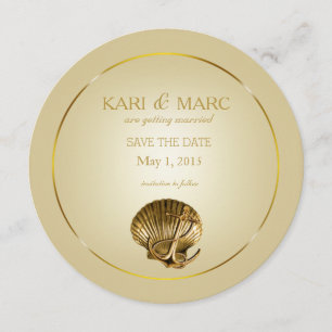 Convite Anchored Seashell Salvar a Data   Céu e ouro