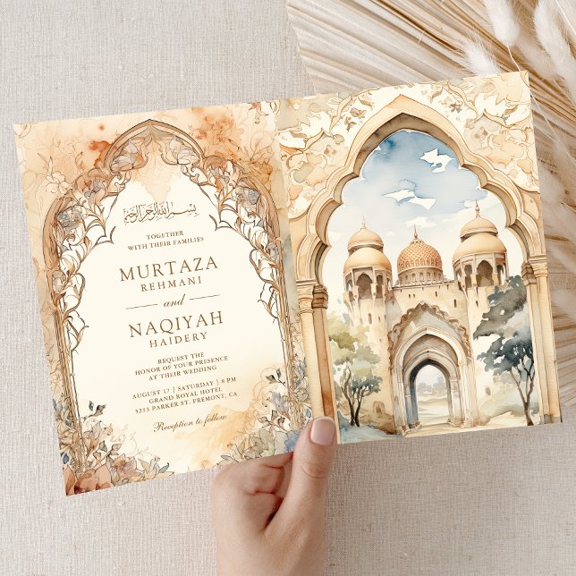 Convite Ancient Arabian Palace Arch QR Code Muslim Wedding (Criador carregado)