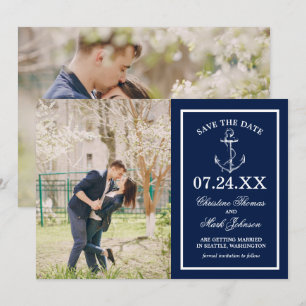 Convite Âncora Azul Marinho Náutico 2 Foto Salvar a Data
