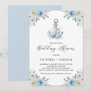 Convite Âncora de Aquarela e Chá de casamento de Flores Az