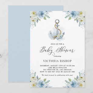 Convite Âncora de Aquarela e Chá de fraldas de Menino Azul