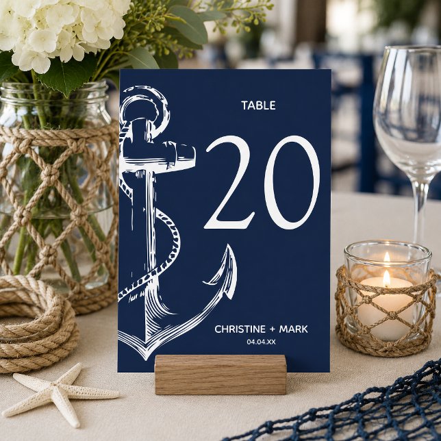 Convite Âncora de Esboço Náutico da Marinha (Nautical Anchor themed table number card that is customizable and perfect for your table decor.
)