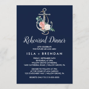 Convite Âncora Floral  Janto de ensaio de Verão de Marin