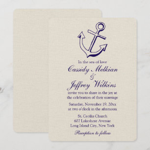 Convite Âncora Náuica Azul Marinho, Tan Casamento Marinhei