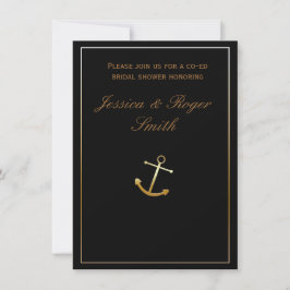 Convite âncora náutica chique elegante ouro preto