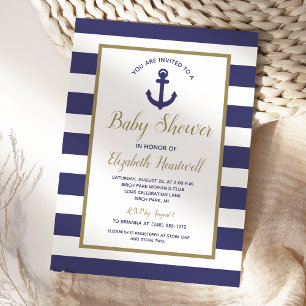 Convite Âncora Náutica Listras Azul Marinho Chuvinha de Be