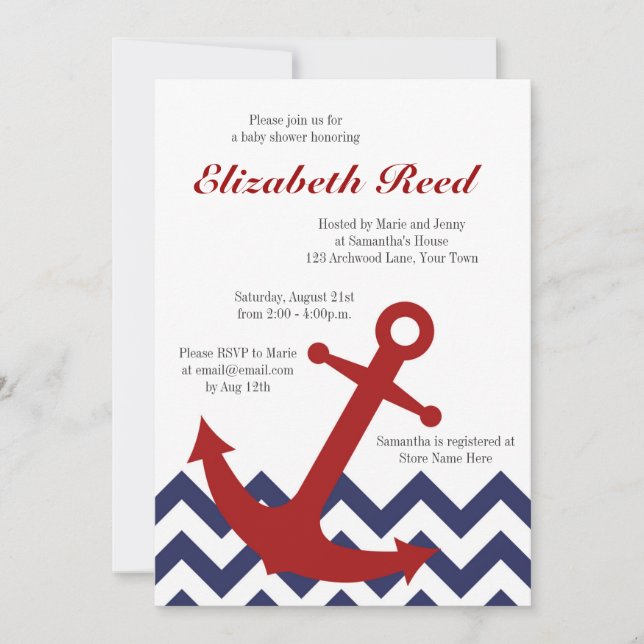 Convite Âncora náutica no chá de fraldas do oceano de (Frente)