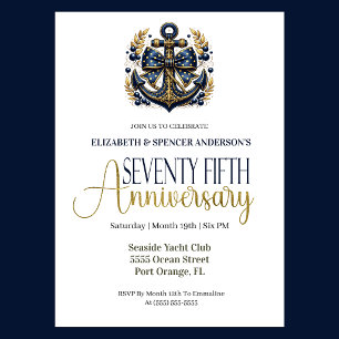 Convite Âncora Náutica Ouro Azul Aniversário de 75 Anos de