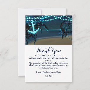 Convite Âncora & Palmeiras Praia Noite Casamento Obrigado