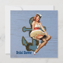 Convite âncora retrô pega chá de panela de marinheiro