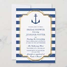 Convite Ancorado no Chá de panela de Stripe Náutica do Lov