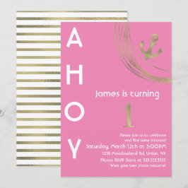 Convite Ancoragem Dourada Faux Pirata primeiro aniversario