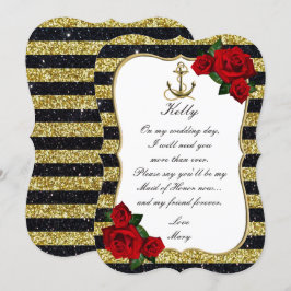 Convite Ancoragem Náutica Damas de Honra Listras Douradas