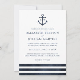 Convite Ancoragem Náutica de Cores Aquáticas Stripes Oceân