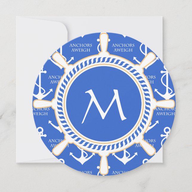 Convite Âncoras Pesam Tema de Navegação Padrão Costeiro (Frente)
