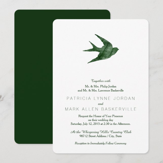 Convite Andorinha Vintage  (Frente/Verso)