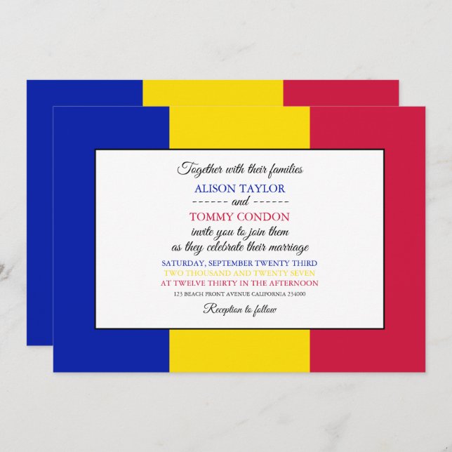 Convite Andorran Flag, Flag of Andorra Wedding (Frente/Verso)