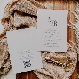 Convite ANDREA Beige QR Code Classic Elegant Wedding