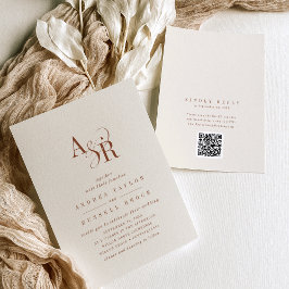 Convite ANDREA Boho Cream QR Code Classic Elegant Wedding