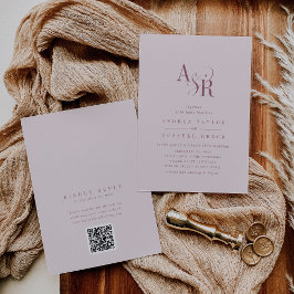 Convite ANDREA Burgundy and Blush QR Code Elegant Wedding