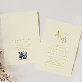 Convite ANDREA Butter Yellow QR Code Elegant Wedding