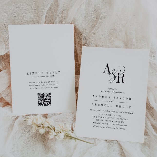 Convite ANDREA Código QR Clássico Elegante Chique Casament (ANDREA QR Code Classic Elegant Chic Unique Wedding Invitation)