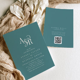 Convite ANDREA Dark Teal QR Code Classic Elegant Wedding