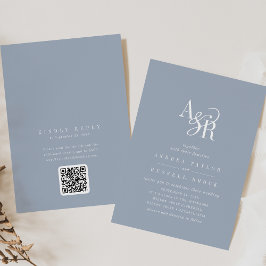 Convite ANDREA Dusty Blue QR Code Classic Elegant Wedding