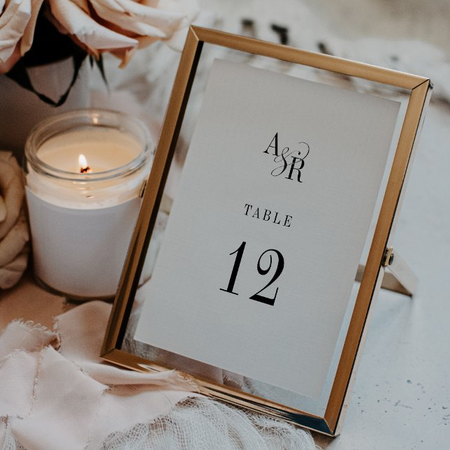 Convite ANDREA Mongram Números de Tabelas Negras Brancas (ANDREA Mongram White Black Wedding Table Numbers)