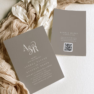 Convite ANDREA Taupe Código QR Clássico Casamento Elegante