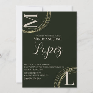 Convite Anéis Abstratos Rótulo Monogramado Casamento 