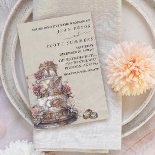 Convite Anéis de Bolo Simples Modernos Steampunk Casamento