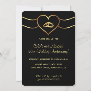 Convite Anéis de Casamento Dourado editáveis e Coração