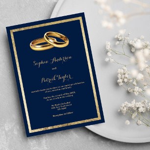 Convite Anéis de casamento elegantes modernos em azul nava