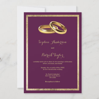 Convite Anéis de casamento elegantes modernos em burgundy
