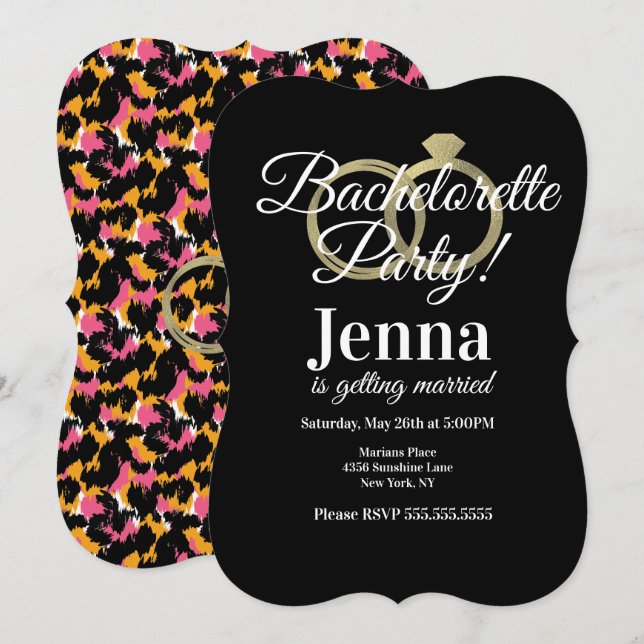 Convite Anéis de Folha para Despedida de Solteira Festa de (Frente/Verso)