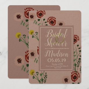 Convite Anéis de Folha Vintage com Flores Embutidas para C